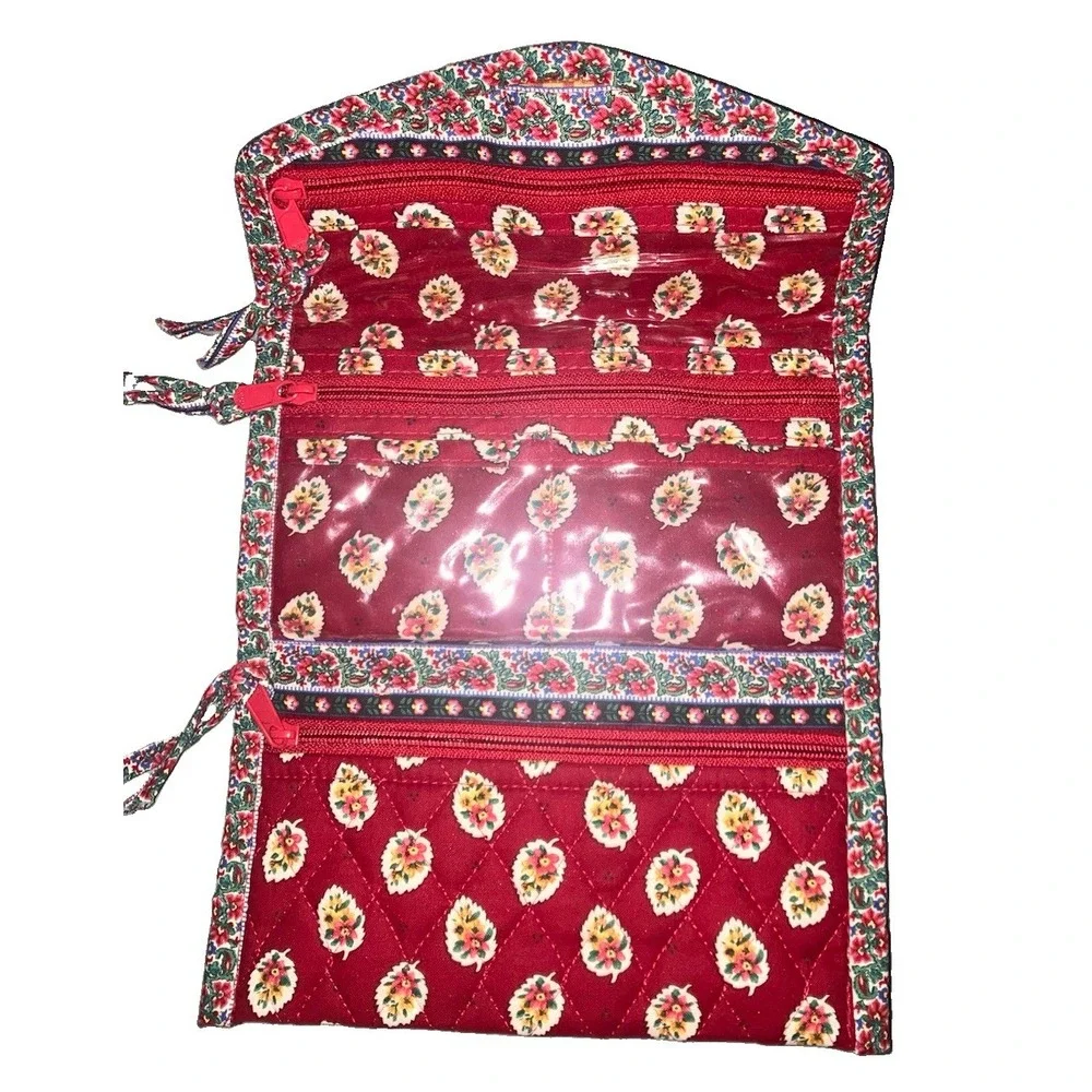 Vintage Vera Bradley Red Leaf Folding Cosmetic Case Travel Bag Rare HTF 1997 USA